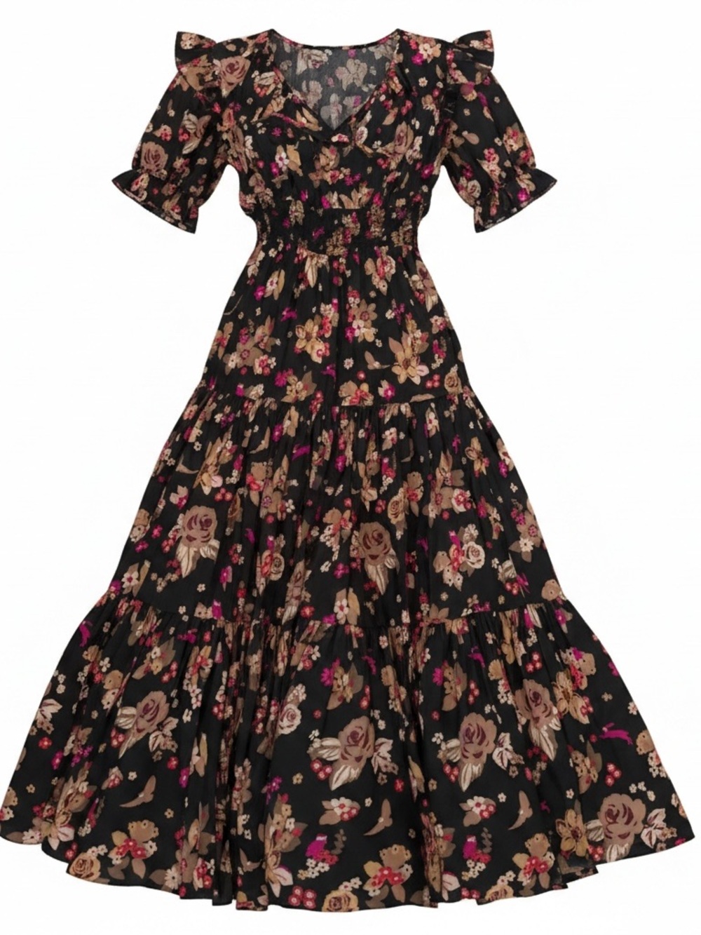 kate spade Black Floral Maxi Dress with Pink and Beige Blooms - Picture 3 of 9